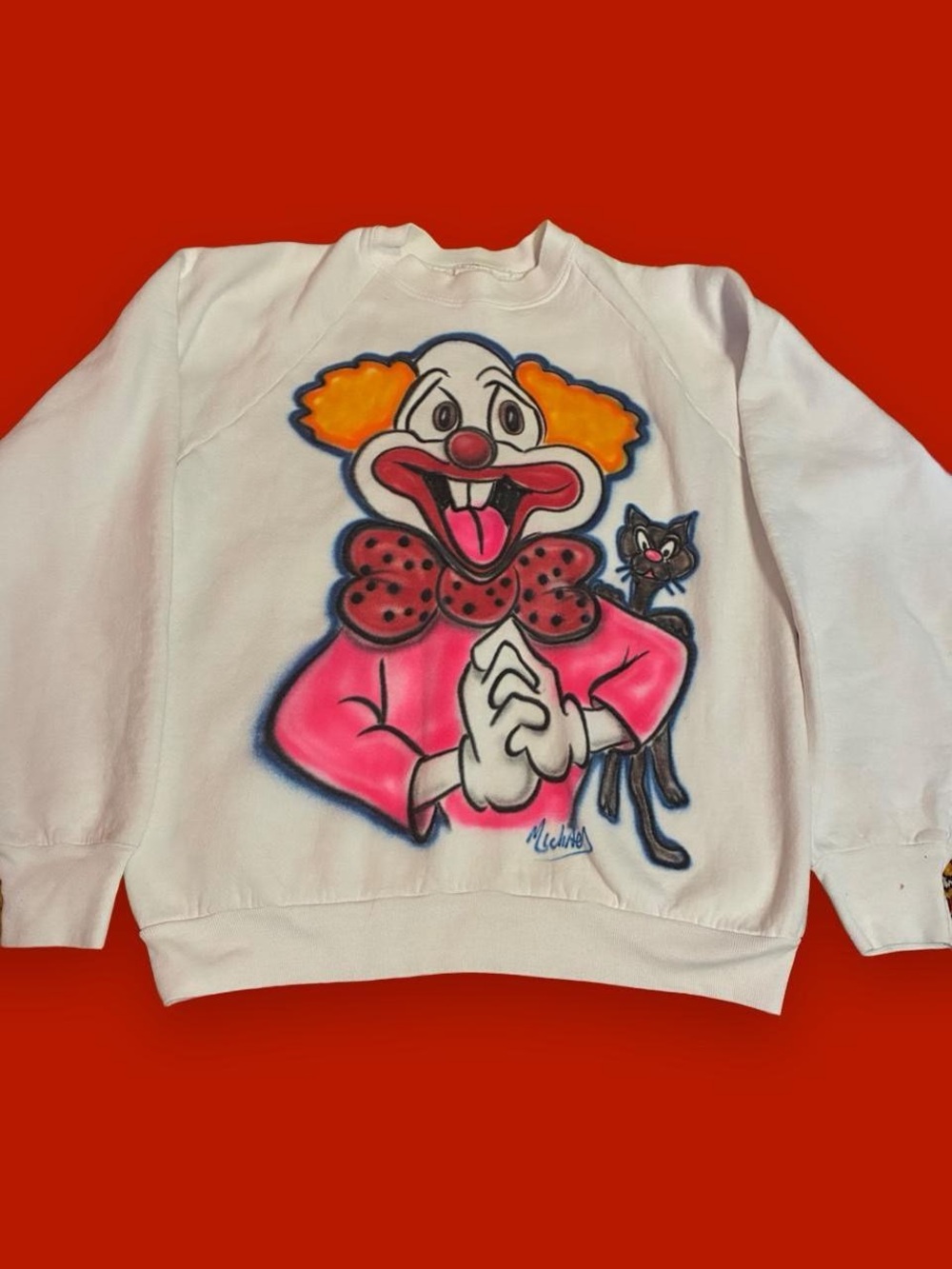 Vintage 90s Airbrushed epic Clown and cat crewneck
